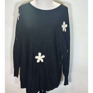 Aaeda Black Daisy Knit Sweater Long Sleeve Soft Floral Pullover Top 1X
